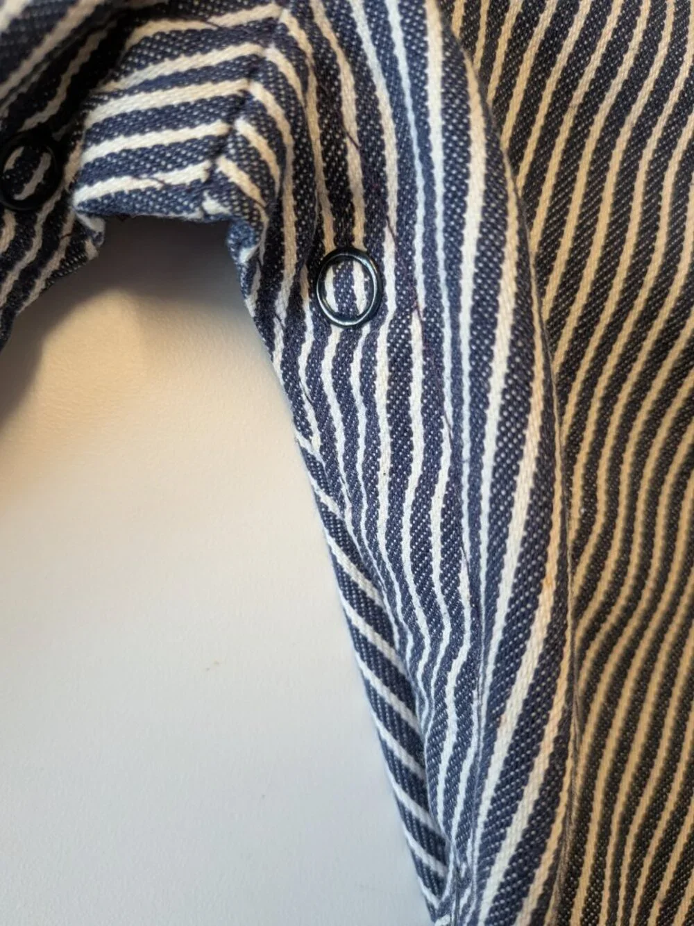VTG 1980s OshKosh B'Gosh Hickory Railroad Stripe Overalls - Made in USA (18 Mos)
